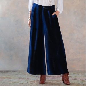 Sundance Willow Navy Sapphire Blue Velvet Wide Leg Pants